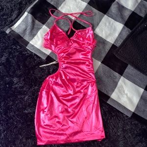 Forever 21 metallic pink dress with side cut-out and diamond chain